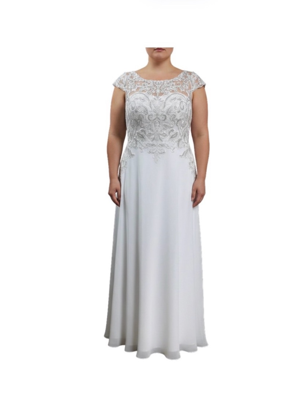 Elegant White Beaded Bodice Evening Dress